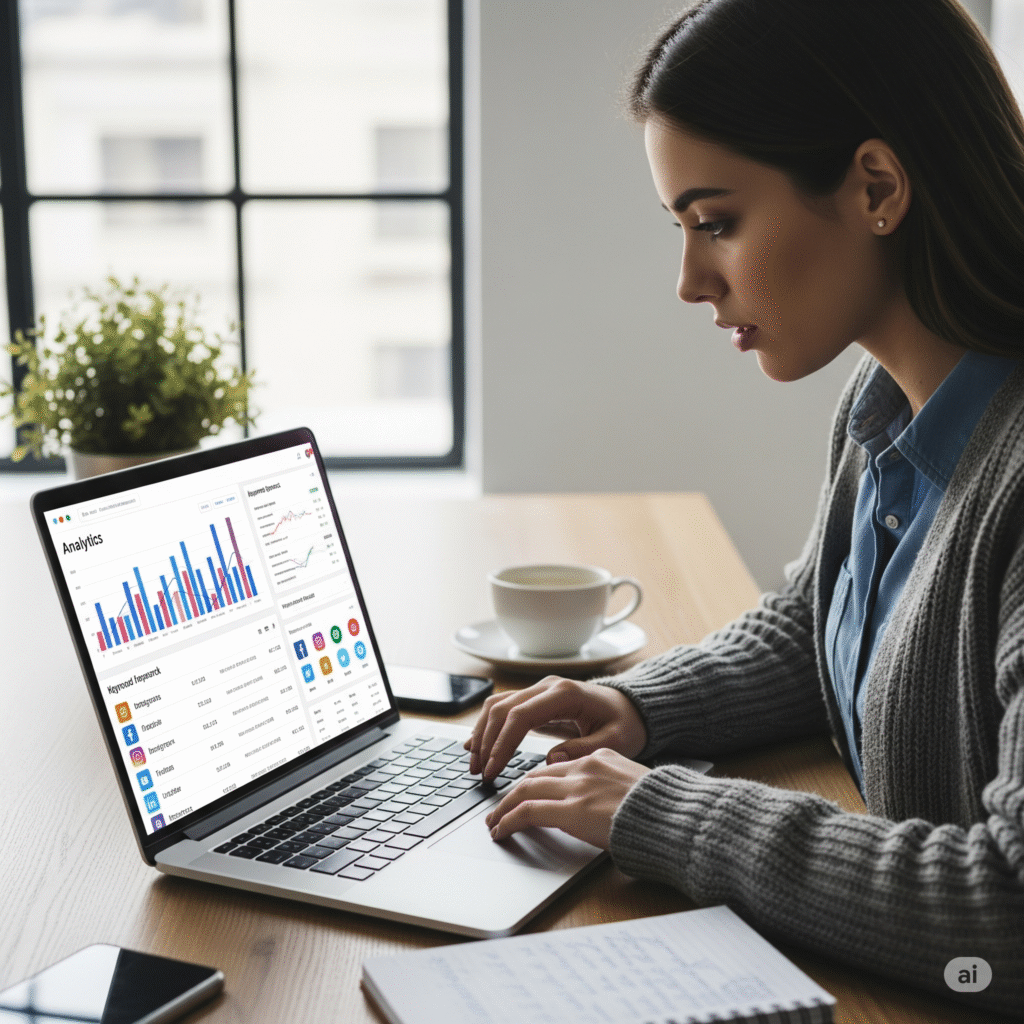 Freelancer analyzing digital marketing and SEO strategies for high-demand freelance jobs in 2025