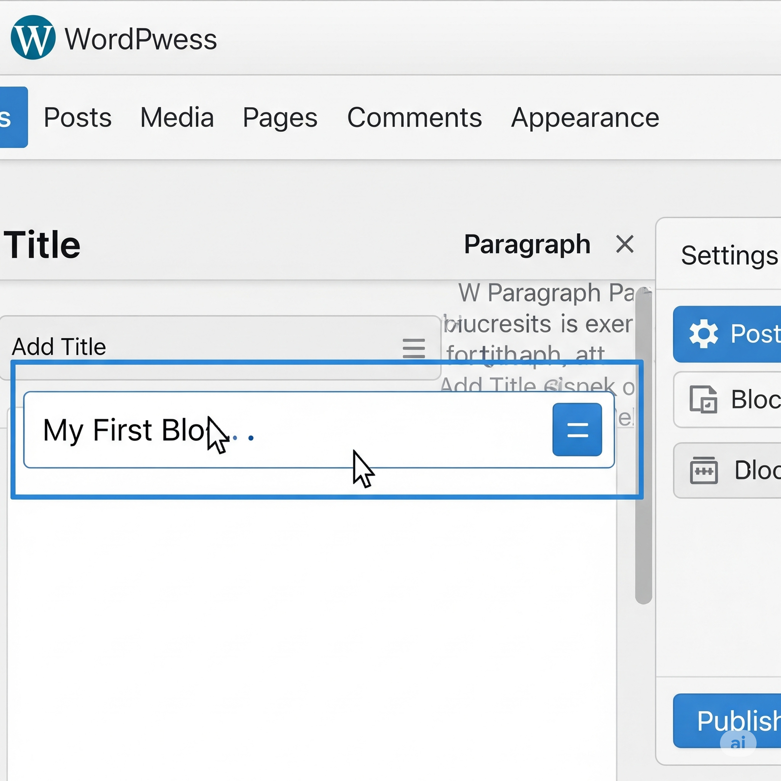 User adding a title in the WordPress editor while writing their first WordPress blog post.