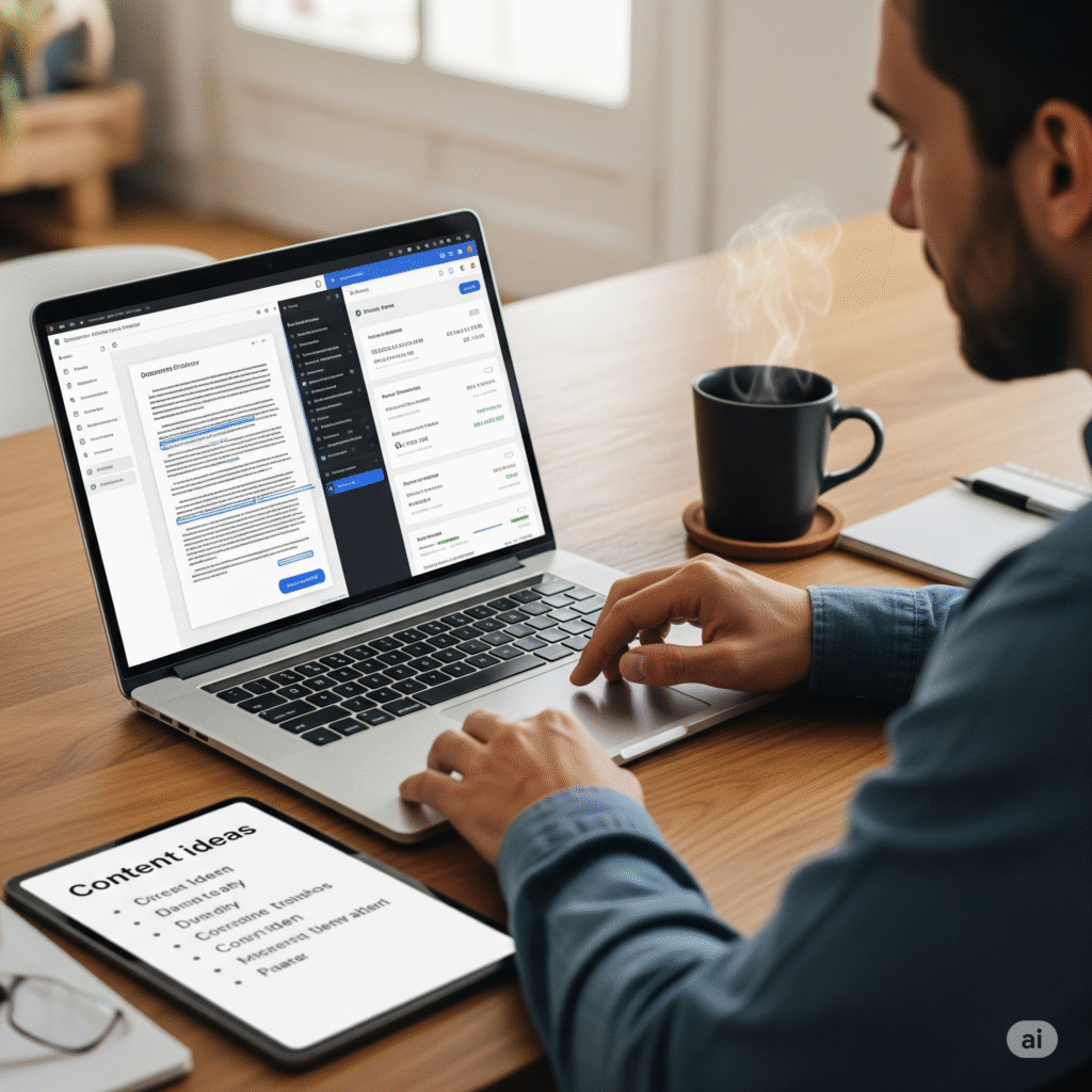 AI content and editing work setup for freelance jobs in demand 2025