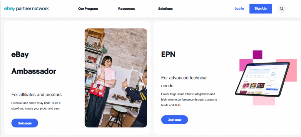 Dashboard view of the eBay Partner Network, highlighting beginner-friendly tools and earnings data for Affiliate Programs for Beginners 2025.